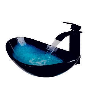 8 Inch Tempered Glass Single Bowl Oval Bathroom Vessel Sink - Dakota Sinks