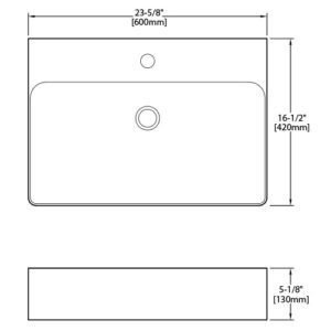 Dakota Sinks DSE-VCTM00W Signature Elements Series 23 5/8 Inch Vitreous China Top Mount Single Bowl White Rectangle Bathroom Vessel Sink Dakota Sinks
