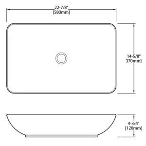 Dakota Sinks DSE-VCV00W Signature Elements Series 22 7/8 Inch Vitreous China Single Bowl Rectangle Bathroom Vessel Sink, White Dakota Sinks