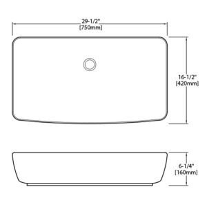 Dakota Sinks DSE-VCV05W Signature Elements Series 29 1/2 Inch Vitreous China Single Bowl Rectangle Bathroom Vessel Sink, White Dakota Sinks