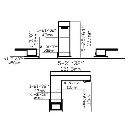 Dakota Sinks DSF-34B8W00 Kennedy 5 3/8 Inch Deck Mount Widespread Bathroom Faucet with Pop-Up Drain Dakota Sinks