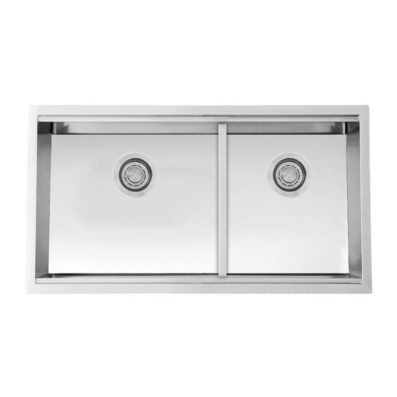 Dakota Sinks DSL-6040LD Signature L-Series 32 Inch 60/40 Flat Ledge Double Bowl Undermount Stainless Steel Kitchen Sink - Satin Brushed Nickel Dakota Sinks