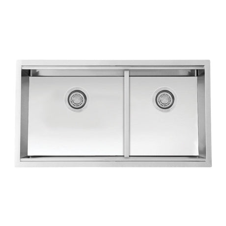 Dakota Sinks DSL-6040LD Signature L-Series 32 Inch 60/40 Flat Ledge Double Bowl Undermount Stainless Steel Kitchen Sink - Satin Brushed Nickel Dakota Sinks