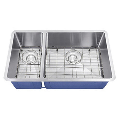 Dakota Sinks DSM-3070 Signature M-Series 32 Inch Micro Radius 30/70 Double Bowl Undermount Kitchen Sink with Bottom Grid DSM-3070 Dakota Sinks Satin Brushed Nickel