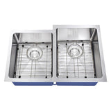 Dakota Sinks DSM-4060-1 Signature M-Series 30 3/4 Inch Micro Radius 40/60 Offset Double Bowl Undermount Kitchen Sink with Bottom Grid DSM-4060-1 Dakota Sinks Satin Brushed Nickel