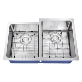 Dakota Sinks DSM-4060-1 Signature M-Series 30 3/4 Inch Micro Radius 40/60 Offset Double Bowl Undermount Kitchen Sink with Bottom Grid DSM-4060-1 Dakota Sinks Satin Brushed Nickel