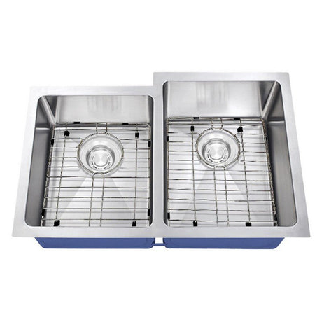 Dakota Sinks DSM-4060-1 Signature M-Series 30 3/4 Inch Micro Radius 40/60 Offset Double Bowl Undermount Kitchen Sink with Bottom Grid DSM-4060-1 Dakota Sinks Satin Brushed Nickel