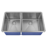 Dakota Sinks DSM-4060 Signature M-Series 32 Inch Micro Radius 40/60 Double Bowl Undermount Kitchen Sink with Bottom Grid DSM-4060SV Dakota Sinks Silver