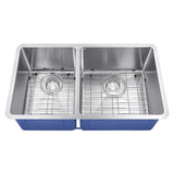 Dakota Sinks DSM-4060 Signature M-Series 32 Inch Micro Radius 40/60 Double Bowl Undermount Kitchen Sink with Bottom Grid DSM-4060 Dakota Sinks Satin Brushed Nickel