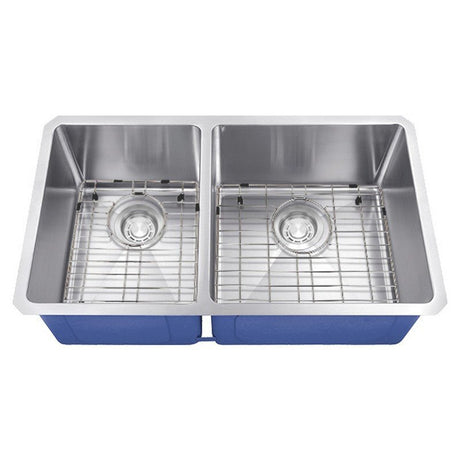 Dakota Sinks DSM-4060 Signature M-Series 32 Inch Micro Radius 40/60 Double Bowl Undermount Kitchen Sink with Bottom Grid DSM-4060 Dakota Sinks Satin Brushed Nickel