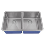Dakota Sinks DSM-5050 Signature M-Series 32 Inch Micro Radius 50/50 Double Bowl Undermount Kitchen Sink with Bottom Grid DSM-5050SV Dakota Sinks Silver