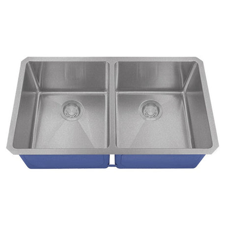 Dakota Sinks DSM-5050 Signature M-Series 32 Inch Micro Radius 50/50 Double Bowl Undermount Kitchen Sink with Bottom Grid DSM-5050SV Dakota Sinks Silver