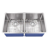 Dakota Sinks DSM-5050 Signature M-Series 32 Inch Micro Radius 50/50 Double Bowl Undermount Kitchen Sink with Bottom Grid DSM-5050 Dakota Sinks Satin Brushed Nickel
