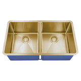 Dakota Sinks DSM-5050 Signature M-Series 32 Inch Micro Radius 50/50 Double Bowl Undermount Kitchen Sink with Bottom Grid DSM-5050GD Dakota Sinks Gold