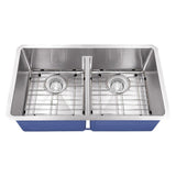 Dakota Sinks DSM-5050LD Signature M-Series 32 Inch Micro Radius 50/50 Low Divide Double Bowl Undermount Kitchen Sink with Bottom Grid DSM-5050LD Dakota Sinks Satin Brushed Nickel