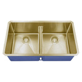 Dakota Sinks DSM-5050LD Signature M-Series 32 Inch Micro Radius 50/50 Low Divide Double Bowl Undermount Kitchen Sink with Bottom Grid DSM-5050LDGD Dakota Sinks Gold