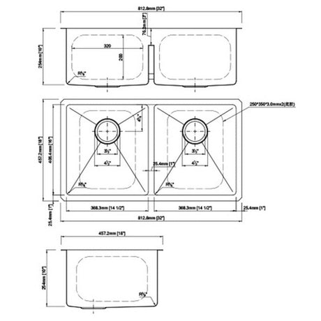 Dakota Sinks DSM-5050LD Signature M-Series 32 Inch Micro Radius 50/50 Low Divide Double Bowl Undermount Kitchen Sink with Bottom Grid Dakota Sinks