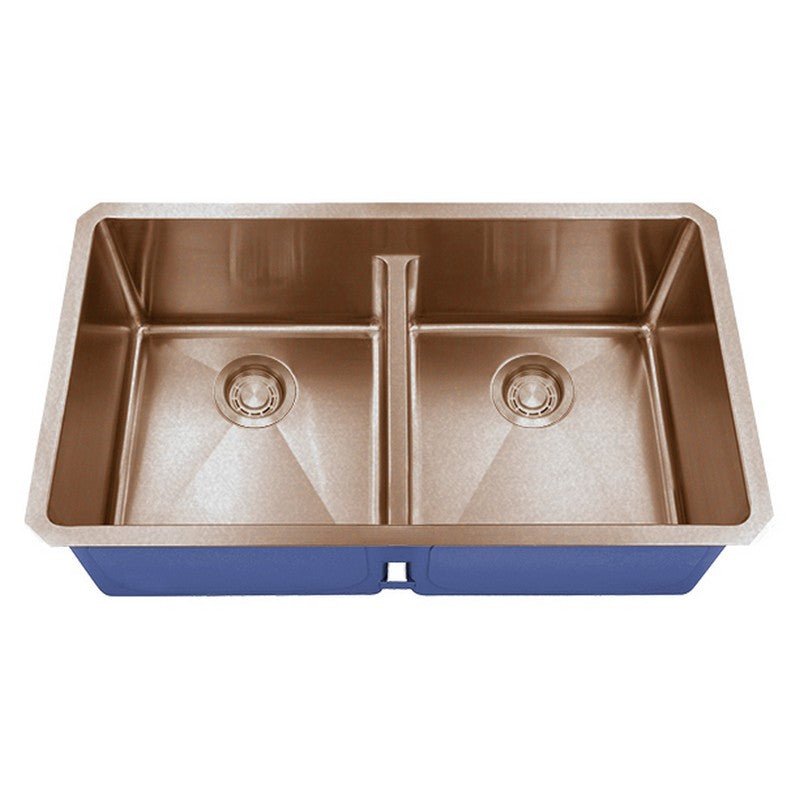 Dakota Sinks DSM-5050LD Signature M-Series 32 Inch Micro Radius 50/50 Low Divide Double Bowl Undermount Kitchen Sink with Bottom Grid DSM-5050LDCP Dakota Sinks Copper