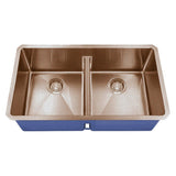Dakota Sinks DSM-5050LD Signature M-Series 32 Inch Micro Radius 50/50 Low Divide Double Bowl Undermount Kitchen Sink with Bottom Grid DSM-5050LDCP Dakota Sinks Copper