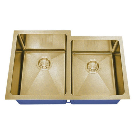 Dakota Sinks DSM-6040-1 Signature M-Series 30 3/4 Inch Micro Radius 60/40 Offset Double Bowl Undermount Kitchen Sink with Bottom Grid DSM-6040-1GD Dakota Sinks Gold