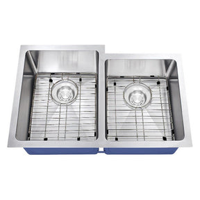 Dakota Sinks DSM-6040-1 Signature M-Series 30 3/4 Inch Micro Radius 60/40 Offset Double Bowl Undermount Kitchen Sink with Bottom Grid DSM-6040-1 Dakota Sinks Satin Brushed Nickel