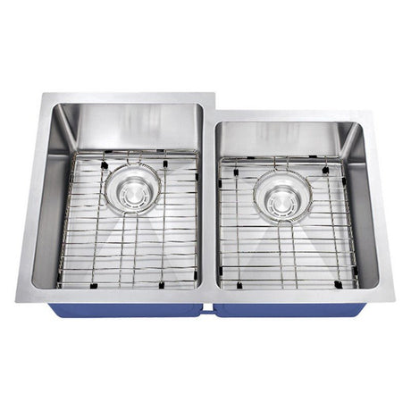 Dakota Sinks DSM-6040-1 Signature M-Series 30 3/4 Inch Micro Radius 60/40 Offset Double Bowl Undermount Kitchen Sink with Bottom Grid DSM-6040-1 Dakota Sinks Satin Brushed Nickel