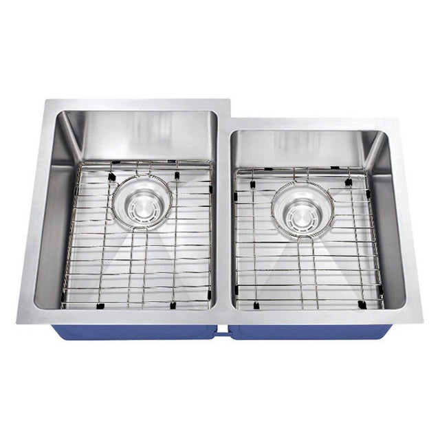 Dakota Sinks DSM-6040-1 Signature M-Series 30 3/4 Inch Micro Radius 60/40 Offset Double Bowl Undermount Kitchen Sink with Bottom Grid DSM-6040-1 Dakota Sinks Satin Brushed Nickel