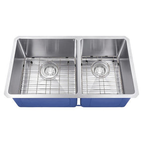 Dakota Sinks DSM-6040 Signature M-Series 32 Inch Micro Radius 60/40 Double Bowl Under-mount Kitchen Sink with Bottom Grid DSM-6040 Dakota Sinks Satin Brushed Nickel