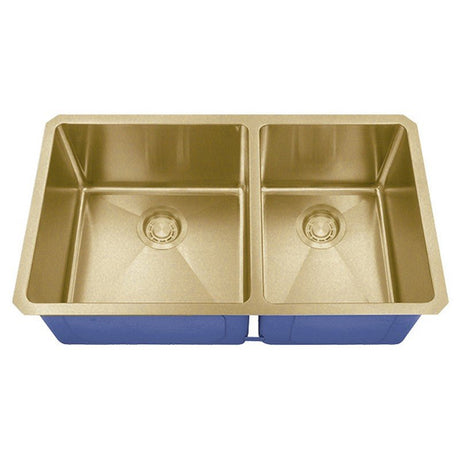 Dakota Sinks DSM-6040 Signature M-Series 32 Inch Micro Radius 60/40 Double Bowl Under-mount Kitchen Sink with Bottom Grid DSM-6040GD Dakota Sinks Gold