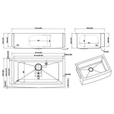 Dakota Sinks DSM-A3620 Signature M-Series 36 Inch Micro Radius Single Bowl Apron Front Kitchen Sink with Bottom Grid Dakota Sinks