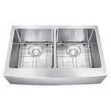 Dakota Sinks DSM-A5050 Signature M-Series 33 Inch Micro Radius Double Bowl Apron Front Kitchen Sink with Bottom Grid DSM-A5050 Dakota Sinks Stainless Steel
