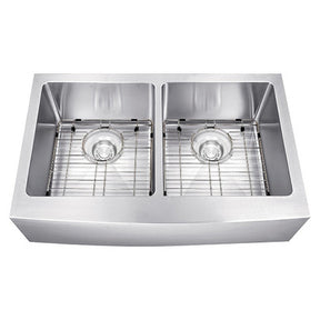 Dakota Sinks DSM-A5050 Signature M-Series 33 Inch Micro Radius Double Bowl Apron Front Kitchen Sink with Bottom Grid DSM-A5050 Dakota Sinks Stainless Steel