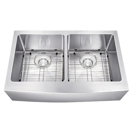 Dakota Sinks DSM-A5050 Signature M-Series 33 Inch Micro Radius Double Bowl Apron Front Kitchen Sink with Bottom Grid DSM-A5050 Dakota Sinks Stainless Steel