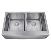 Dakota Sinks DSM-A5050 Signature M-Series 33 Inch Micro Radius Double Bowl Apron Front Kitchen Sink with Bottom Grid - Dakota Sinks