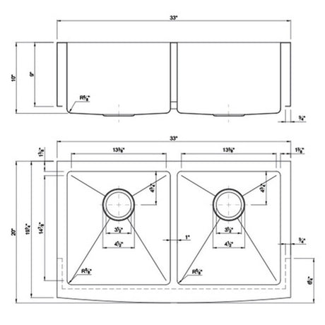 Dakota Sinks DSM-A5050 Signature M-Series 33 Inch Micro Radius Double Bowl Apron Front Kitchen Sink with Bottom Grid Dakota Sinks