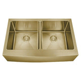 Dakota Sinks DSM-A5050 Signature M-Series 33 Inch Micro Radius Double Bowl Apron Front Kitchen Sink with Bottom Grid DSM-A5050GD Dakota Sinks Gold