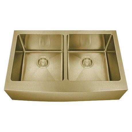 Dakota Sinks DSM-A5050 Signature M-Series 33 Inch Micro Radius Double Bowl Apron Front Kitchen Sink with Bottom Grid DSM-A5050GD Dakota Sinks Gold