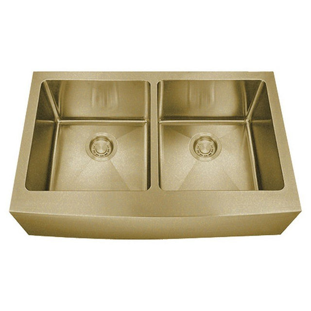 Dakota Sinks DSM-A5050 Signature M-Series 33 Inch Micro Radius Double Bowl Apron Front Kitchen Sink with Bottom Grid DSM-A5050GD Dakota Sinks Gold