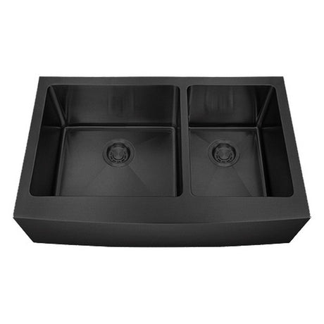 Dakota Sinks DSM-A6040 Signature M-Series 33 Inch Micro Radius 60/40 Double Bowl Apron Front Kitchen Sink with Bottom Grid DSM-A6040GBK Dakota Sinks Gunmetal Black