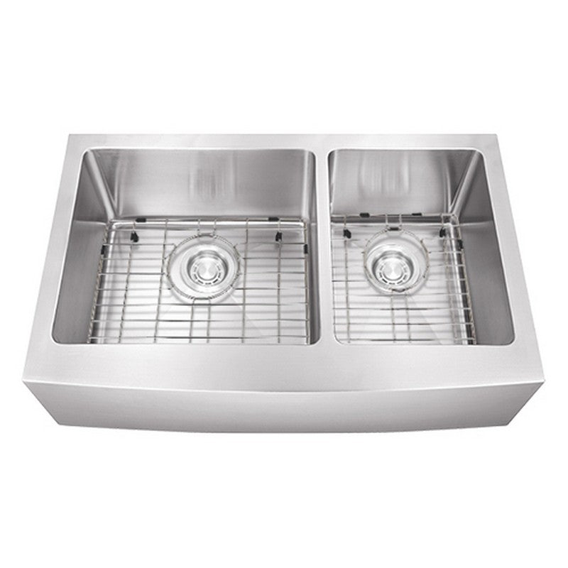 Dakota Sinks DSM-A6040 Signature M-Series 33 Inch Micro Radius 60/40 Double Bowl Apron Front Kitchen Sink with Bottom Grid Dakota Sinks