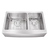 Dakota Sinks DSM-A6040 Signature M-Series 33 Inch Micro Radius 60/40 Double Bowl Apron Front Kitchen Sink with Bottom Grid Dakota Sinks
