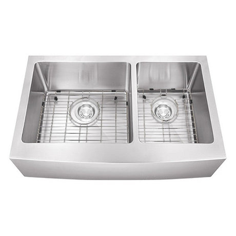 Dakota Sinks DSM-A6040 Signature M-Series 33 Inch Micro Radius 60/40 Double Bowl Apron Front Kitchen Sink with Bottom Grid Dakota Sinks