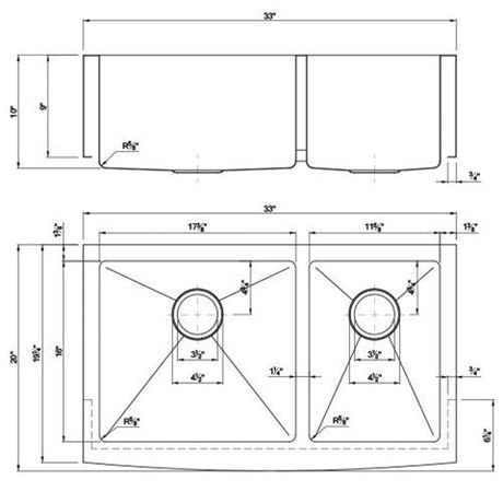 Dakota Sinks DSM-A6040 Signature M-Series 33 Inch Micro Radius 60/40 Double Bowl Apron Front Kitchen Sink with Bottom Grid Dakota Sinks