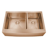 Dakota Sinks DSM-A6040 Signature M-Series 33 Inch Micro Radius 60/40 Double Bowl Apron Front Kitchen Sink with Bottom Grid DSM-A6040CP Dakota Sinks Copper