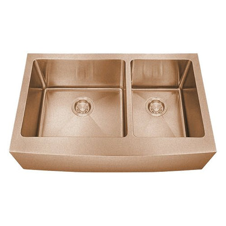 Dakota Sinks DSM-A6040 Signature M-Series 33 Inch Micro Radius 60/40 Double Bowl Apron Front Kitchen Sink with Bottom Grid DSM-A6040CP Dakota Sinks Copper