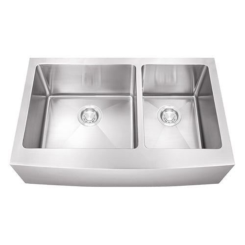 Dakota Sinks DSM-A6040 Signature M-Series 33 Inch Micro Radius 60/40 Double Bowl Apron Front Kitchen Sink with Bottom Grid - Dakota Sinks