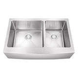 Dakota Sinks DSM-A6040 Signature M-Series 33 Inch Micro Radius 60/40 Double Bowl Apron Front Kitchen Sink with Bottom Grid DSM-A6040 Dakota Sinks Satin Brushed Nickel