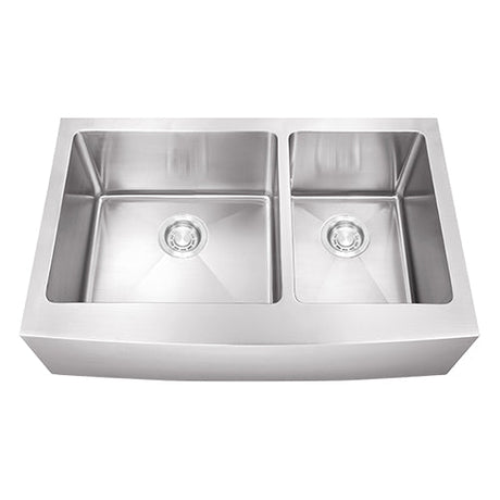Dakota Sinks DSM-A6040 Signature M-Series 33 Inch Micro Radius 60/40 Double Bowl Apron Front Kitchen Sink with Bottom Grid DSM-A6040 Dakota Sinks Satin Brushed Nickel