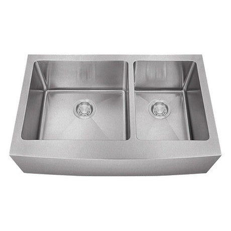 Dakota Sinks DSM-A6040 Signature M-Series 33 Inch Micro Radius 60/40 Double Bowl Apron Front Kitchen Sink with Bottom Grid DSM-A6040SV Dakota Sinks Silver