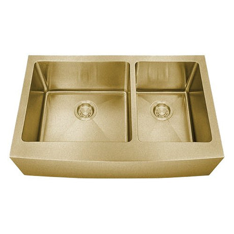Dakota Sinks DSM-A6040 Signature M-Series 33 Inch Micro Radius 60/40 Double Bowl Apron Front Kitchen Sink with Bottom Grid DSM-A6040GD Dakota Sinks Gold